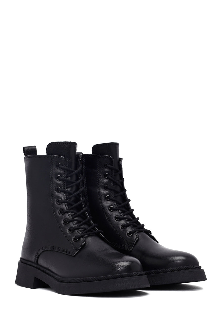 Women's Black Zippered Thick-Soled Leather Ankle Boots