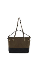 Woman Green Chain-Strap Suede Shoulder Bag | Derimod