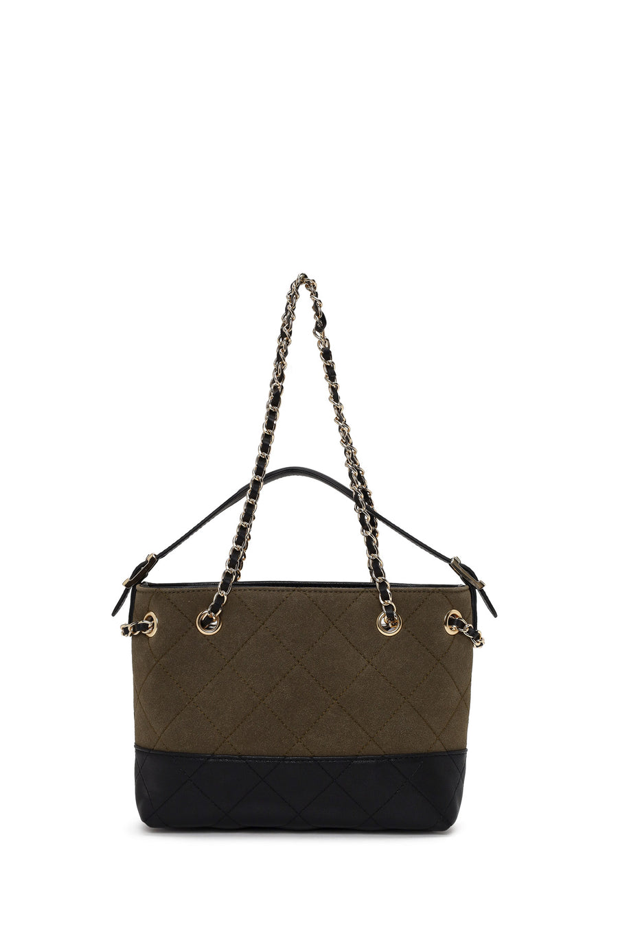 Woman Green Chain-Strap Suede Shoulder Bag