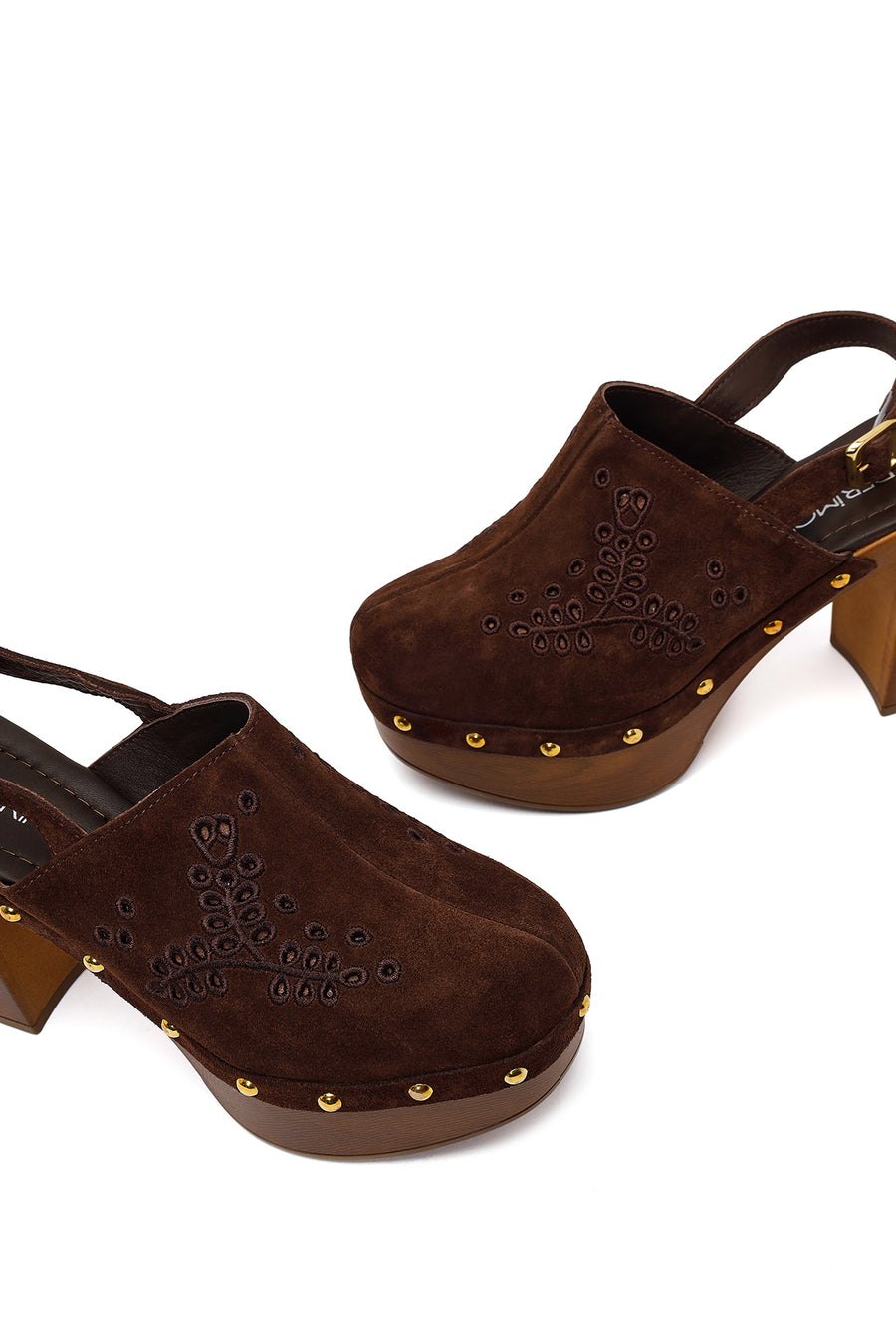 Woman Brown Ankle-Buckle Platform High Thick-Heeled Suede Sandal
