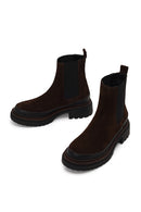 Woman Brown Thick-Soled Suede Chelsea Boots | Derimod