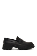Woman Black Thick-Soled Leather Masculine Loafer | Derimod