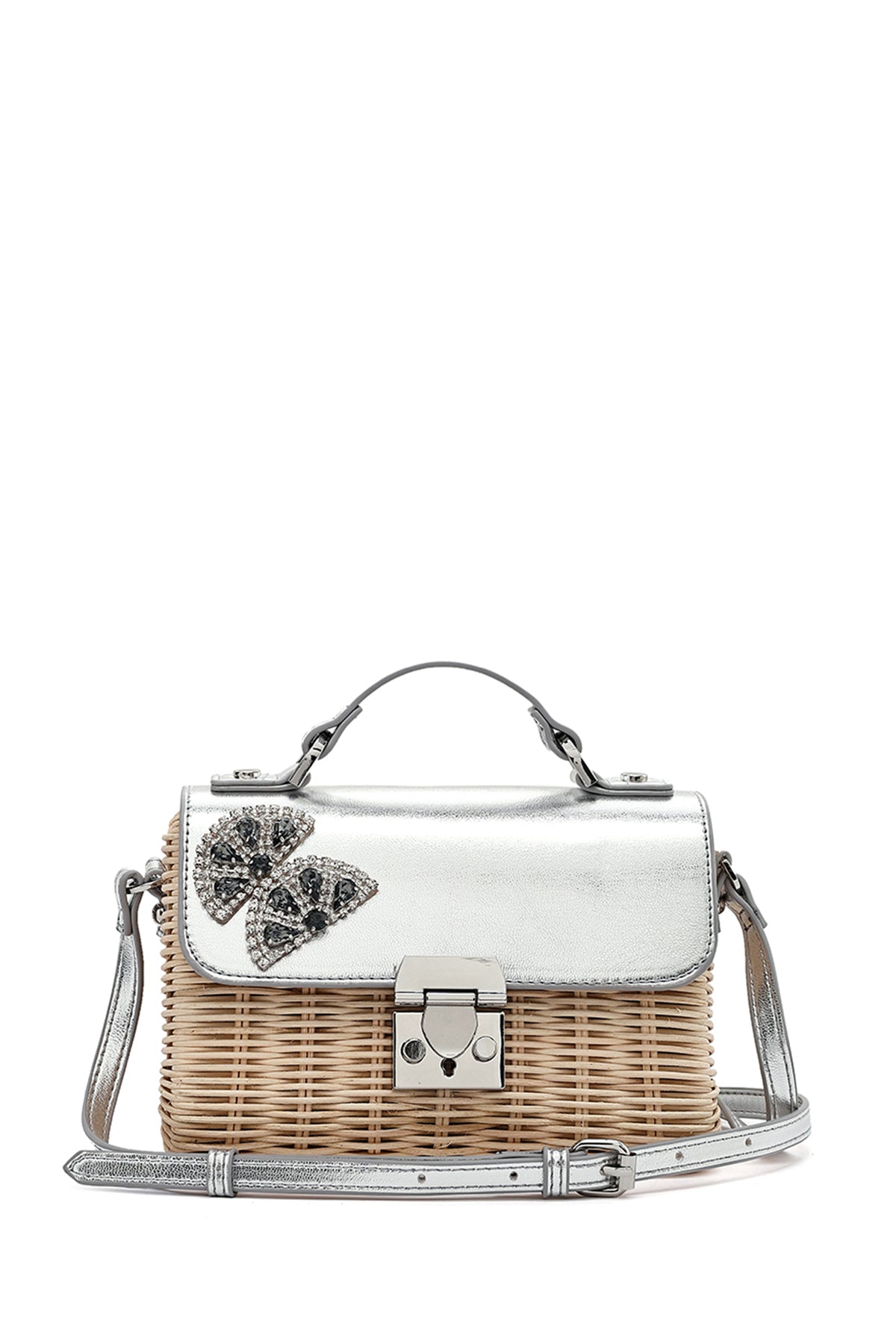 Women's Silver Accessory Long Strap Straw Crossbody Bag 25SBD275814 | Derimod