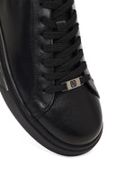 Men's Black Lace-Up Thick-Soled Leather Sneaker | Derimod