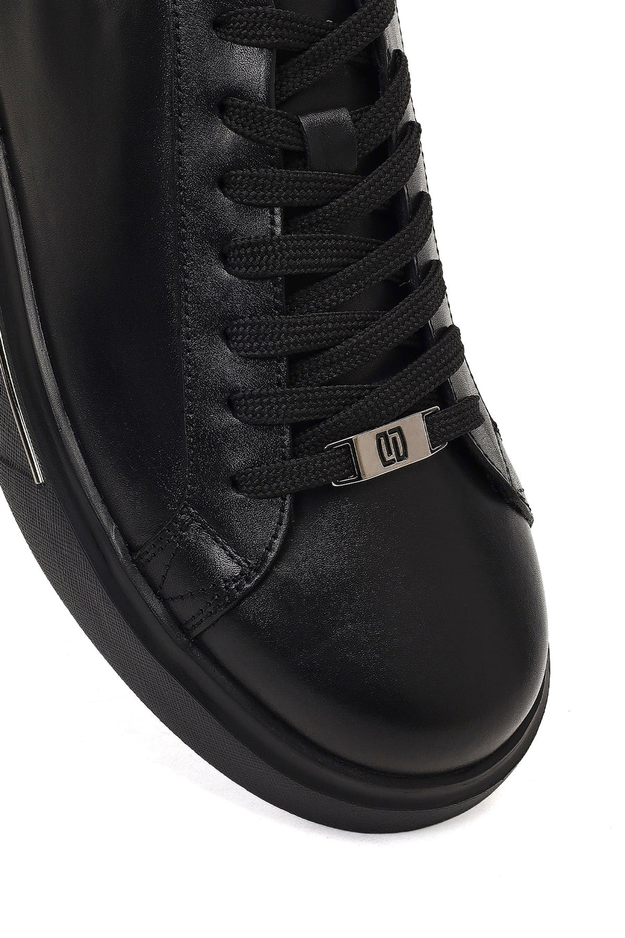 Men's Black Lace-Up Thick-Soled Leather Sneaker
