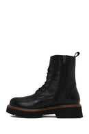 Woman Black Zip Closure Thick-Soled Leather Combat Boots | Derimod
