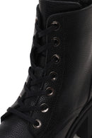 Woman Black Zip Closure Chunky Heeled Leather Combat Boots | Derimod