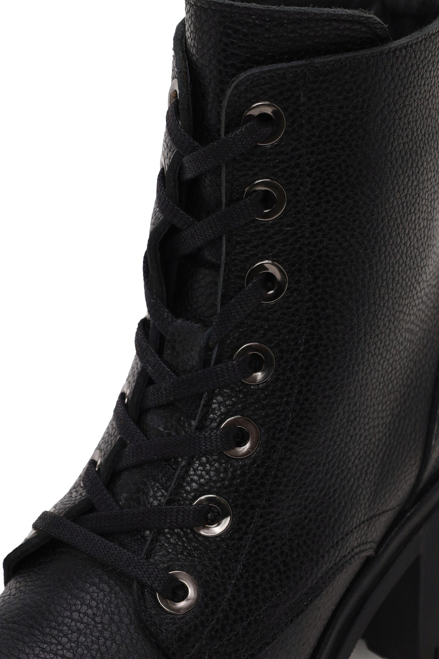 Woman Black Zip Closure Chunky Heeled Leather Combat Boots