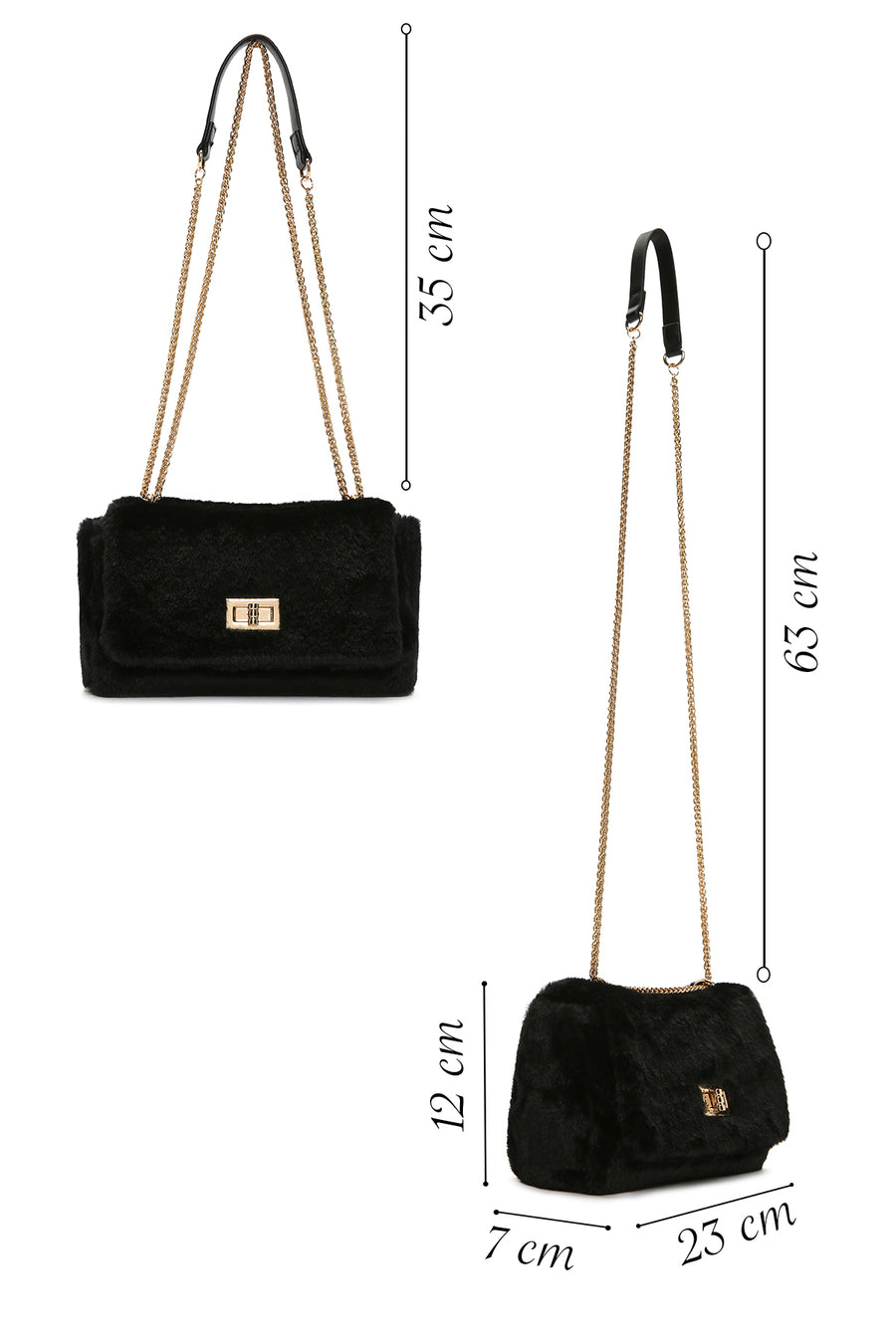 Women's Black Long Strap Plush Crossbody Bag