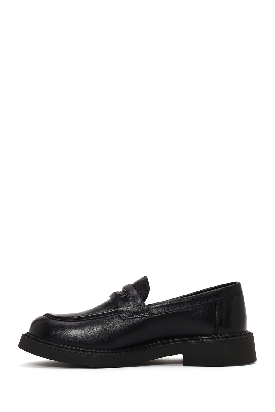 Woman Black Thick-Soled Leather Loafer