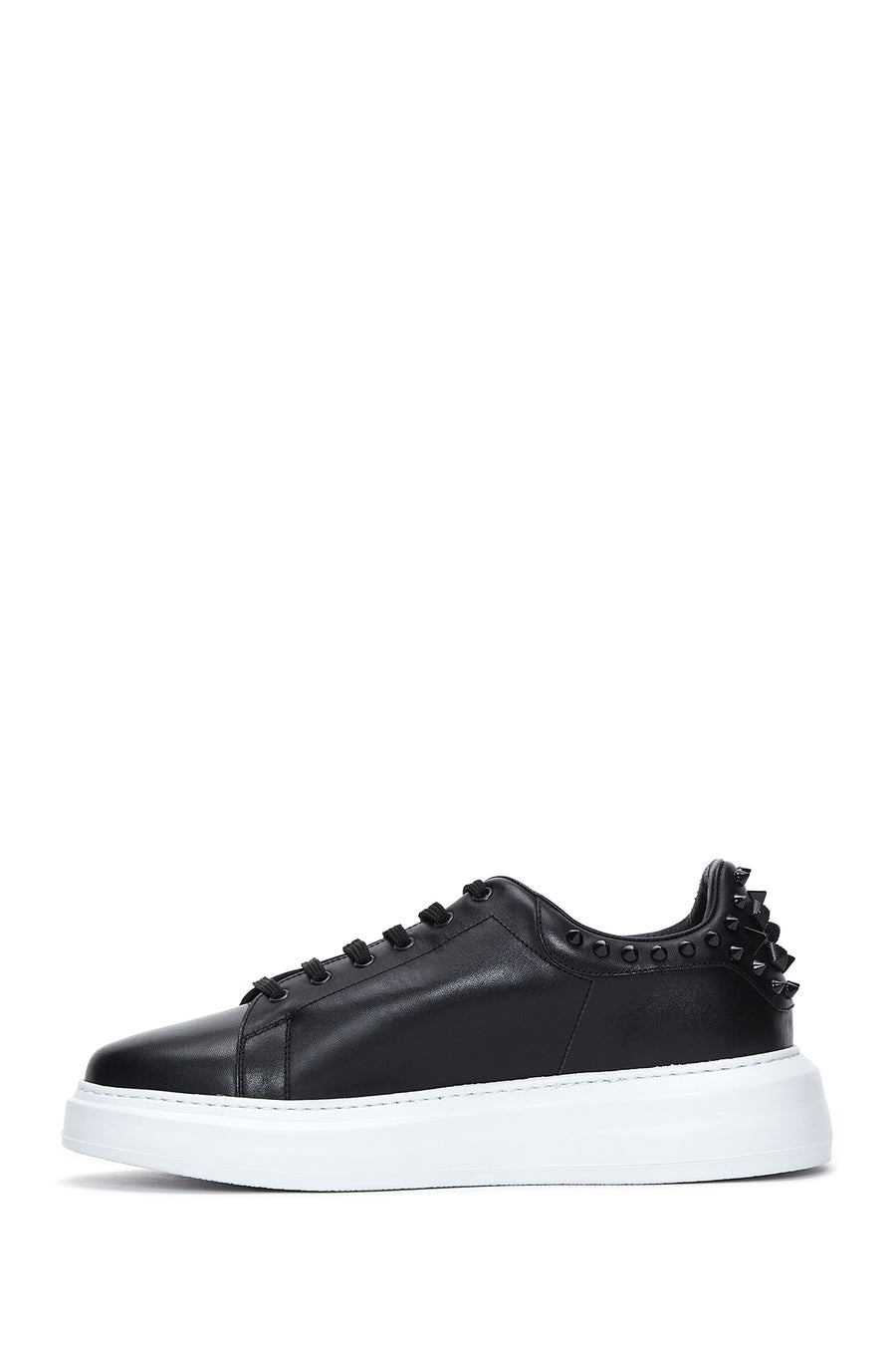 Men's Black Leather Studded Detailed Thick Soled Sneaker