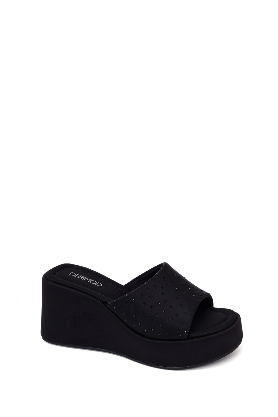 Woman Black Stone-Embellished Wedge-Heel Fabric Slipper