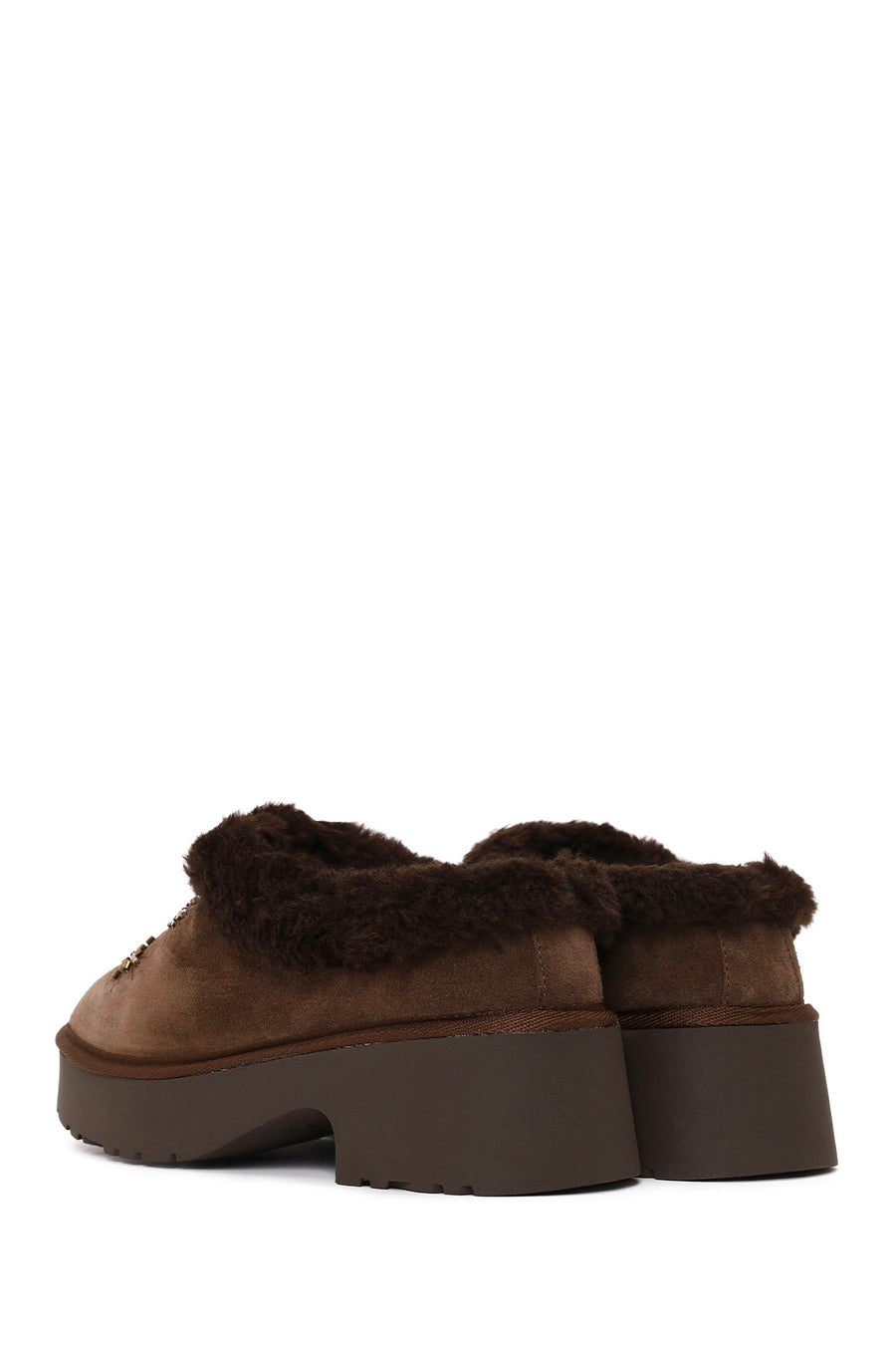 Woman Camel Thick-Soled Stone-Embellished Suede Teddy Slipper