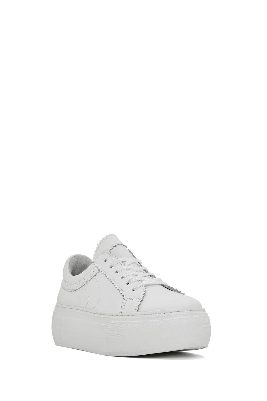 Women's White Lace-up Thick-Sole Leather Sneaker