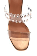 Women's Pink Gold Transparent Stone Heeled Slippers | Derimod