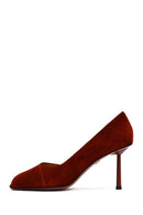Woman Burgundy Thin Heeled Suede Shoes | Derimod