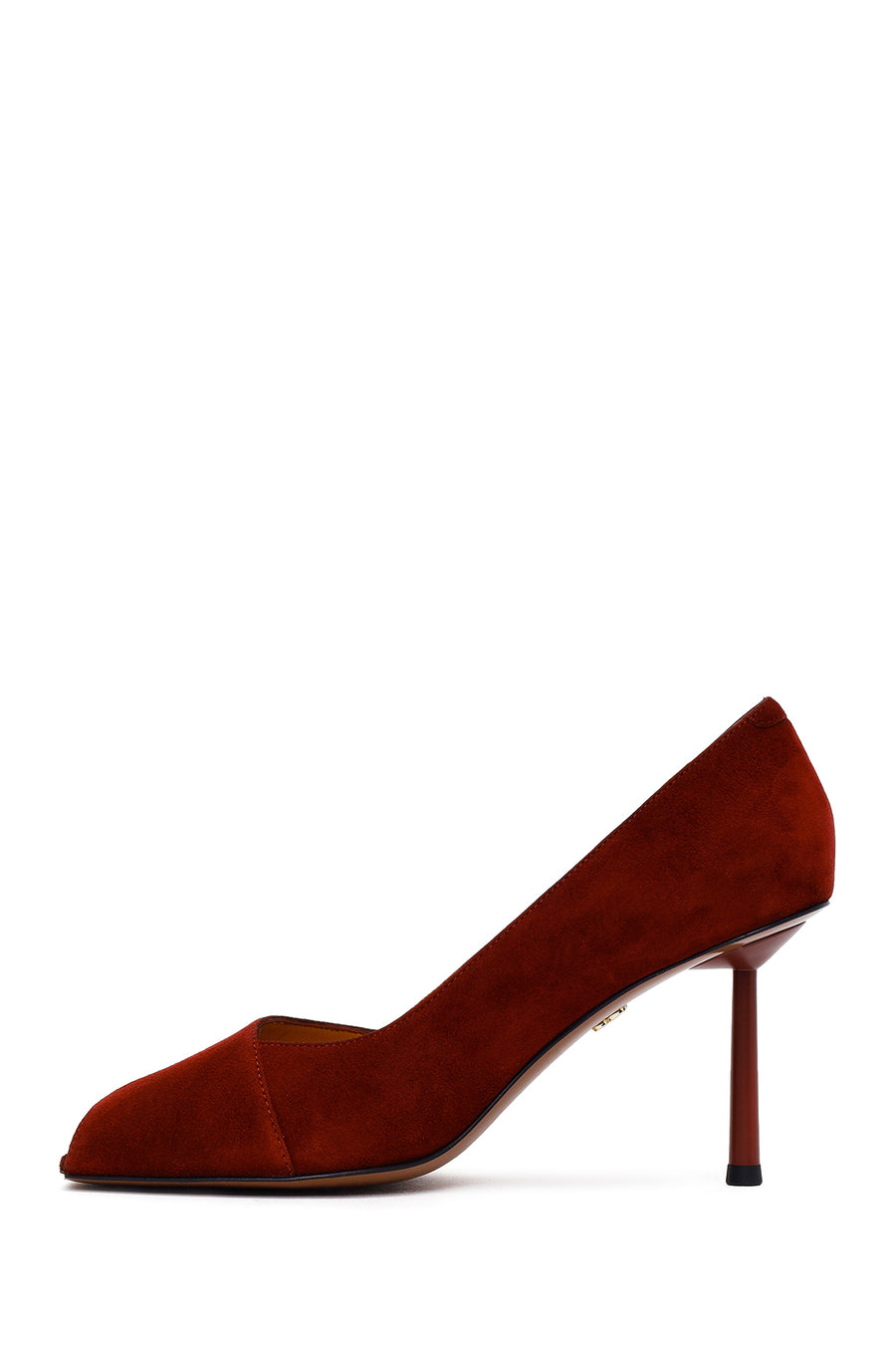 Woman Burgundy Thin Heeled Suede Shoes
