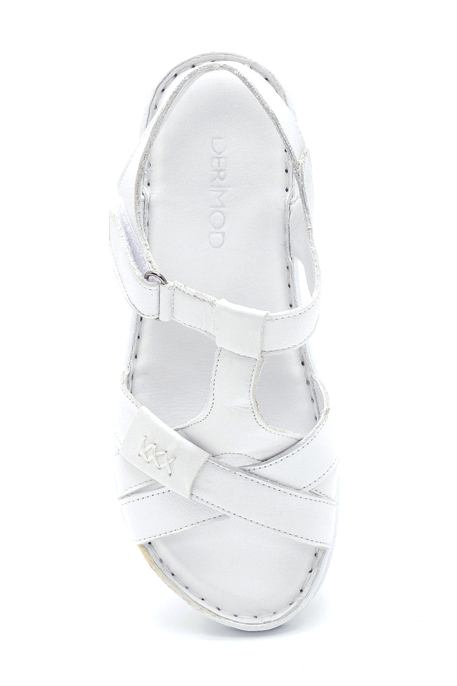 Women's White Leather Casual Flat Sandals