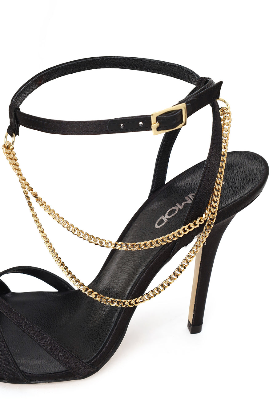 Woman Black Ankle-Strap Buckled High Thin-Heel Sandal