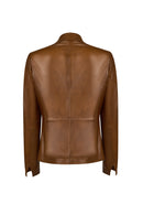 Martha Woman Camel Short Leather Jacket | Derimod