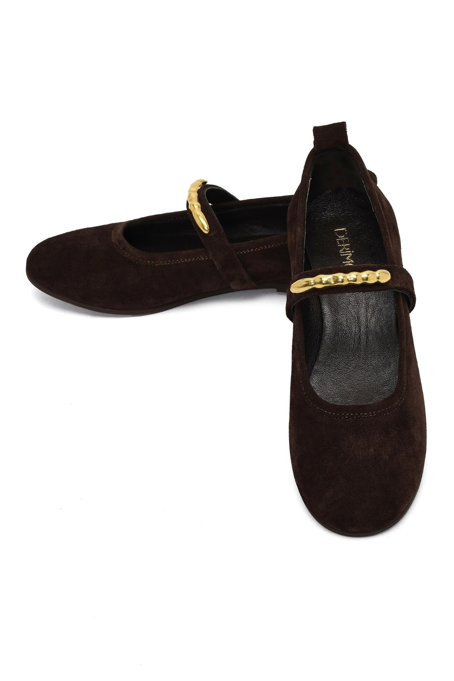 Woman Brown Buckled Suede Leather Ballet Flat
