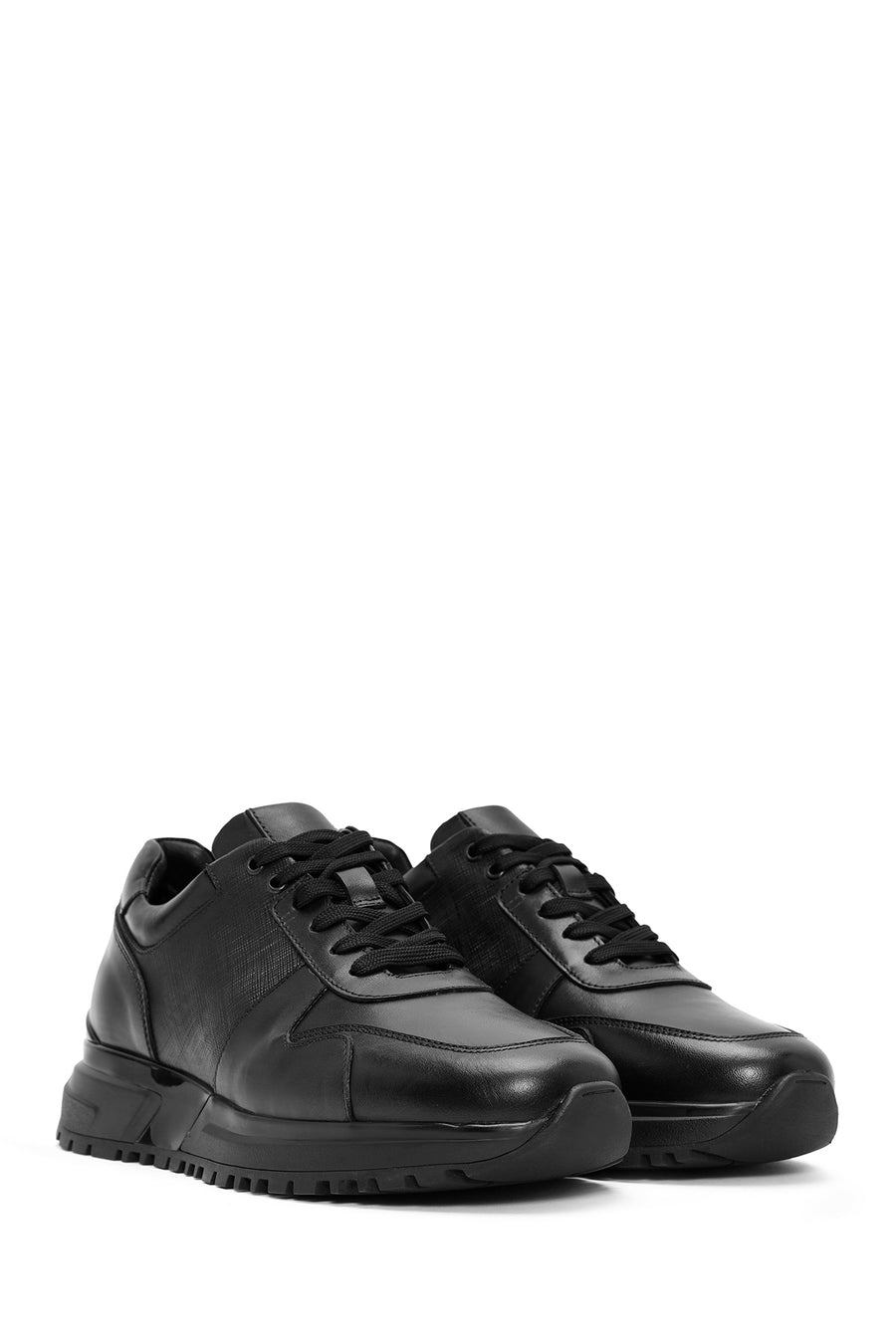
Men's Black Lace-Up Thick Sole Leather Sneaker

