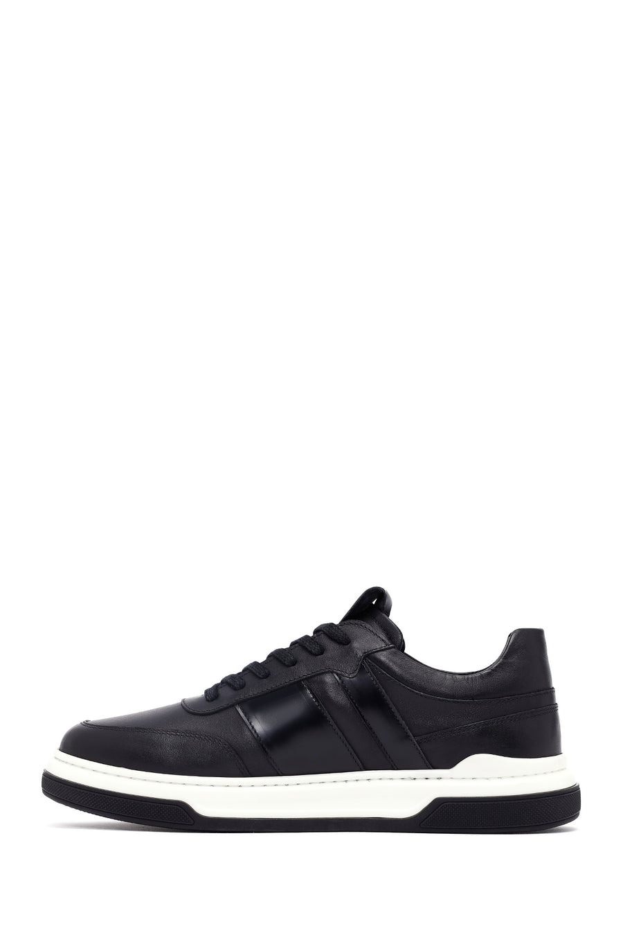 Erkek Siyah Bağcıklı Deri Sneaker