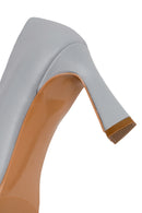 Woman Light Blue Thick-Heeled Leather Stiletto | Derimod