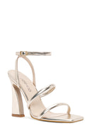 Women's Gold Ankle Strap Heeled Metallic Sandals | Derimod