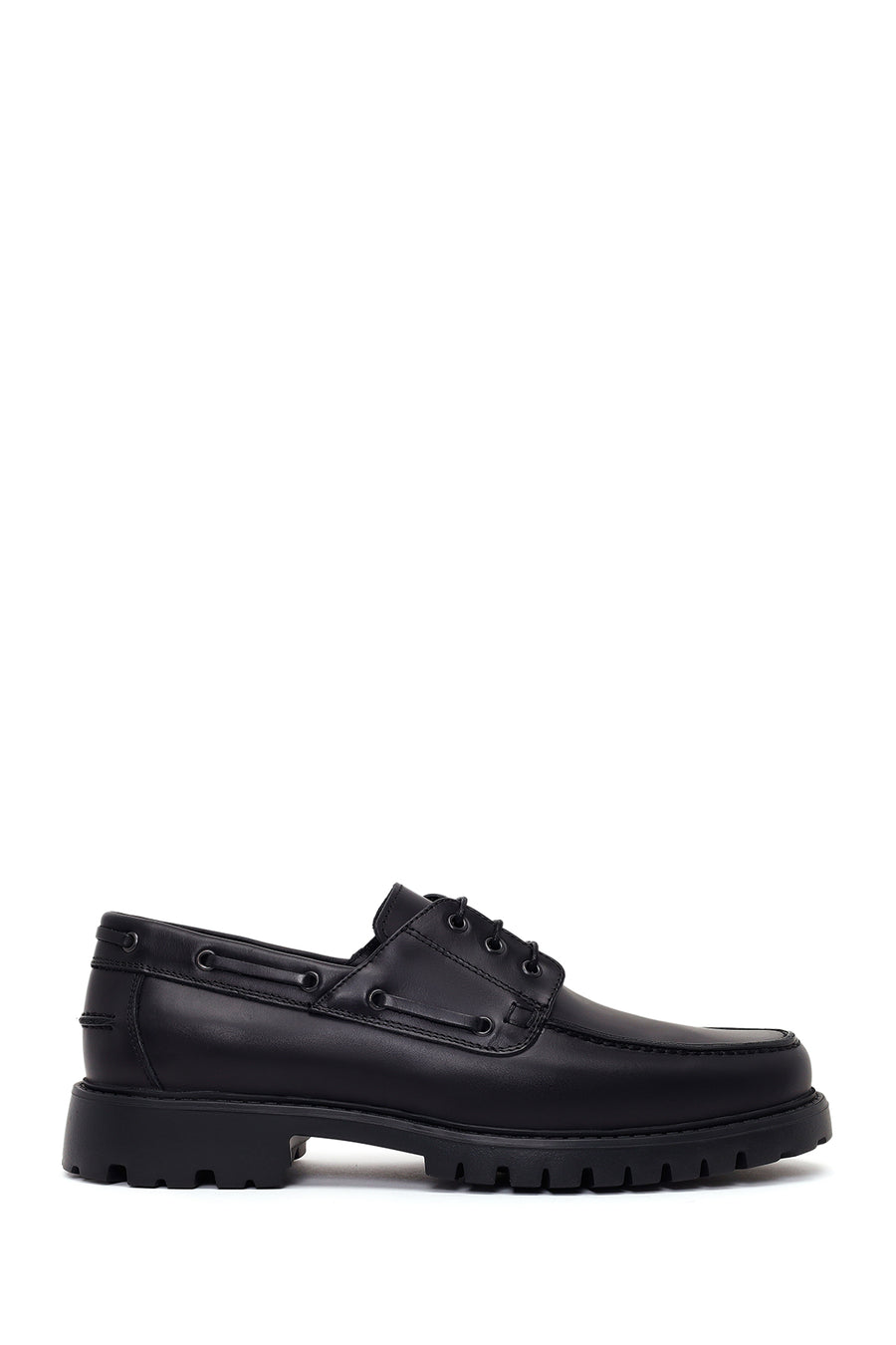Male Black Lace-Up Thick-Soled Leather Casual Shoes WM740019DV | Derimod