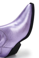 Women's Lilac Leather Patterned Cowboy Boots | Derimod