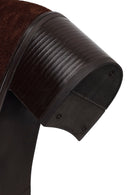 Woman Brown Zip Closure Chunky-Heeled Suede Leather Boots | Derimod