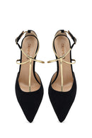 Women's Black Ankle Strap Thin Heel Suede Leather Shoes | Derimod