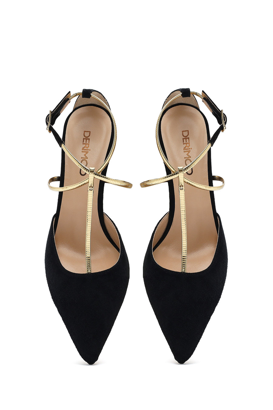 Women's Black Ankle Strap Thin Heel Suede Leather Shoes