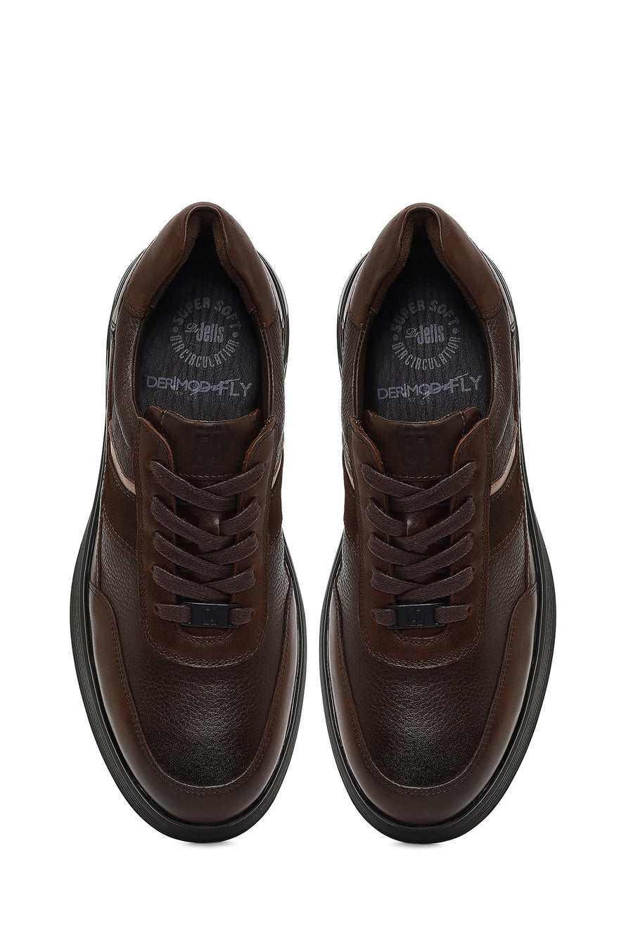 Erkek Kahverengi Bağcıklı Deri Casual Sneaker