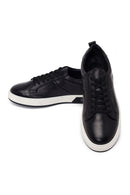 Erkek Siyah Bağcıklı Deri Sneaker | Derimod