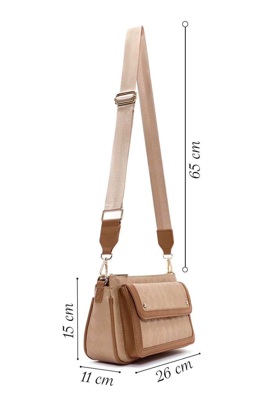 Women's Beige Long Strap Printed Crossbody Bag