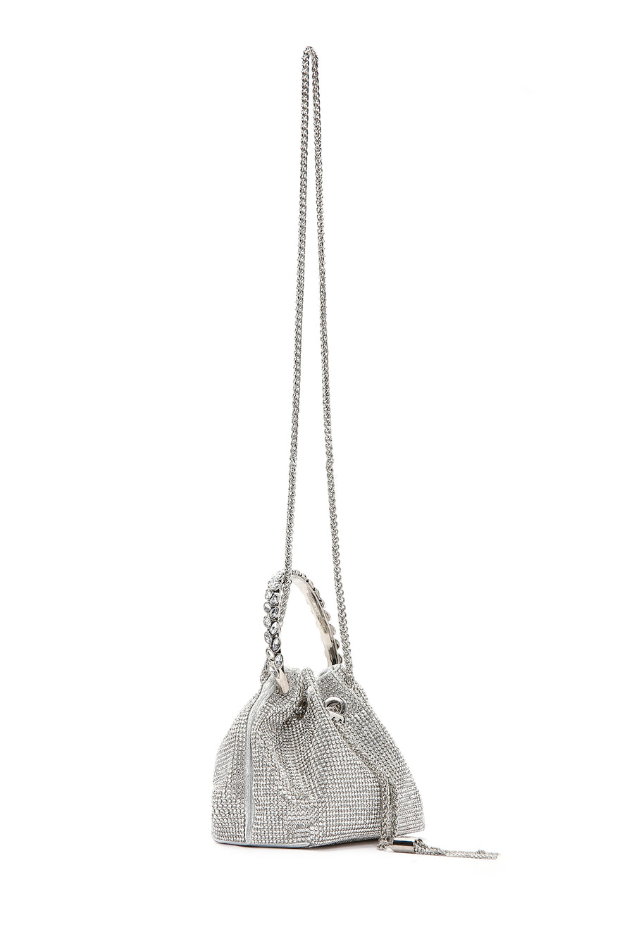 Women's Silver Long Chain Strap Stone Mini Evening Handbag