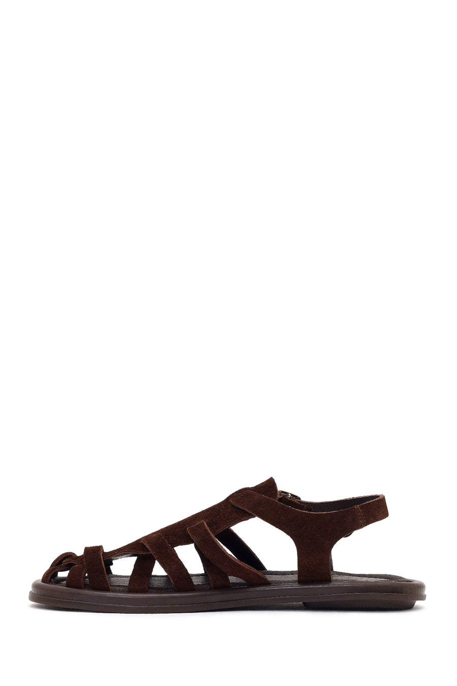Woman Brown Buckled Suede Leather Sandals