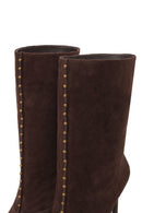 Woman Brown Short Thin-Heeled Suede Short Boots | Derimod