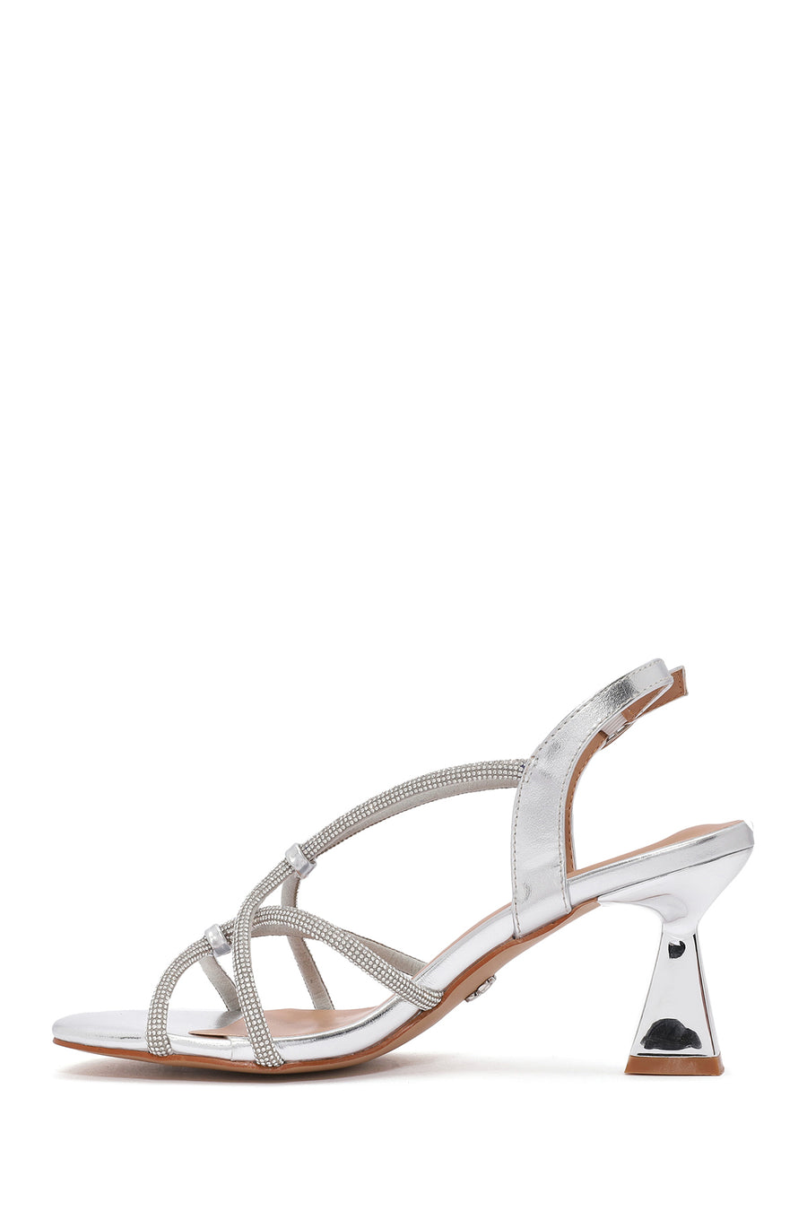 Women's Silver Stone Thin Heel Sandals