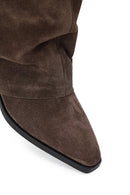 Woman Mink Thick-Heeled Suede Boot | Derimod