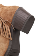 Woman Tan Fringed Chunky-Heeled Suede Cowboy Boots | Derimod