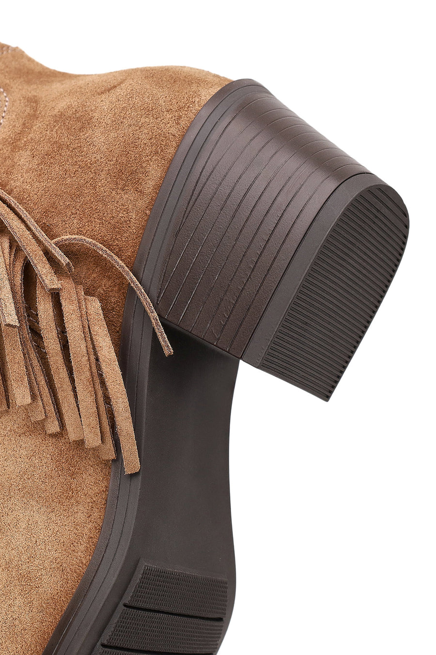 Woman Tan Fringed Chunky-Heeled Suede Cowboy Boots