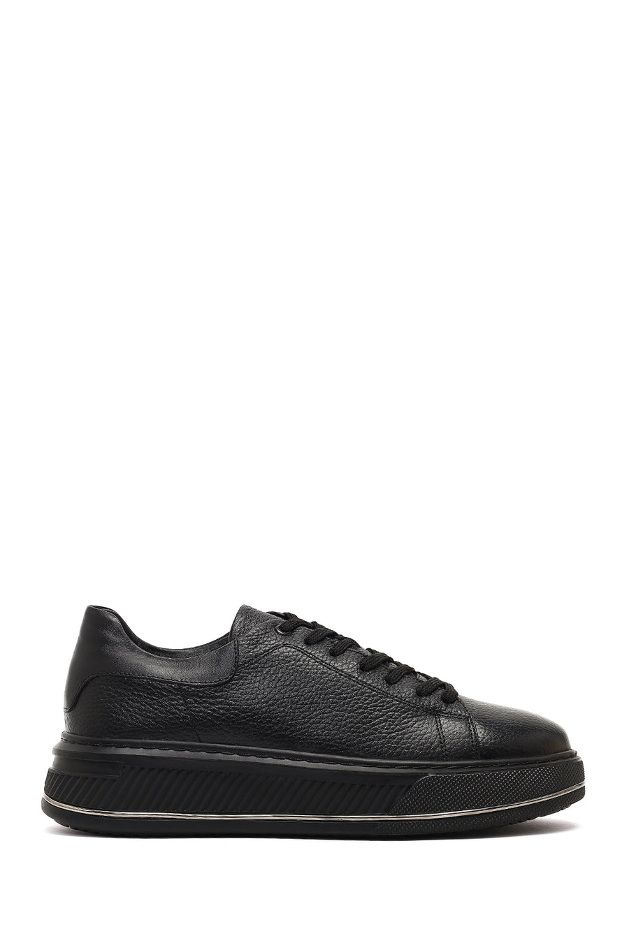 Erkek Siyah Bağcıklı Kalın Tabanlı Deri Sneaker WM780005DF | Derimod