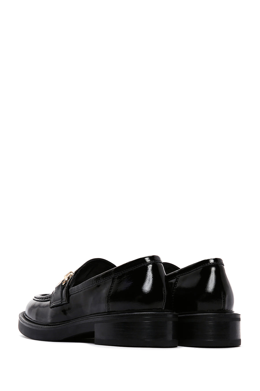 Women's Black Chain Detailed Leather Masculine Loafer