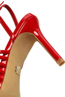 Woman Red Buckled Ankle Strap Slim High-Heeled Patent Leather Sandals | Derimod