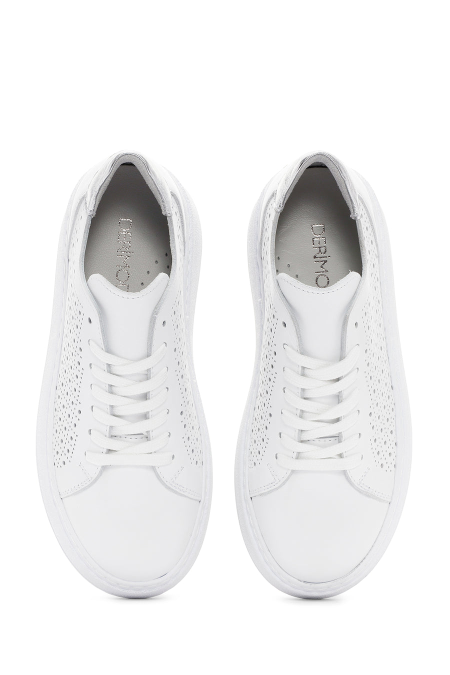 Women's White Thick Sole Lace Up Leather Sneaker