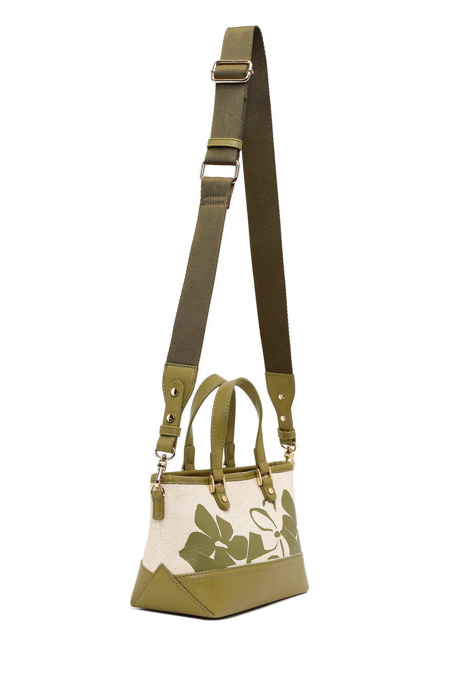 Woman Green Long-Strap Patterned Mini Shoulder Bag