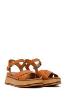 Women's Tan Ankle Strap Thick Soled Leather Sandals | Derimod